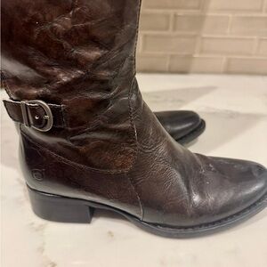 Born Brown Heeled Boots with Buckle Details